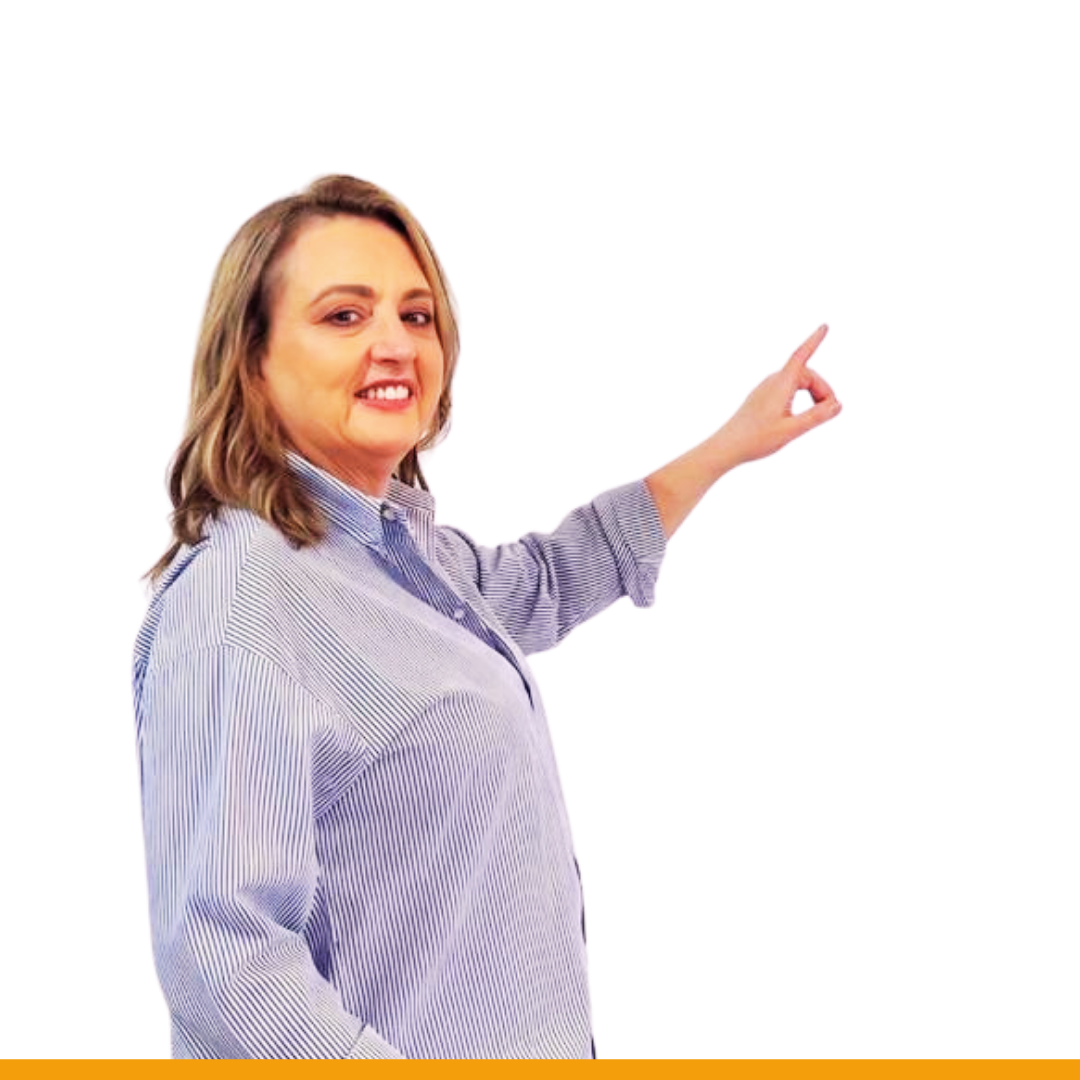 Marli Voss Hartmann apontando para o convite de evoluir na carreira
